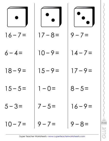 Games & Activities - Basic Subtraction - Fluency Dice (Printable PDF Worksheet)