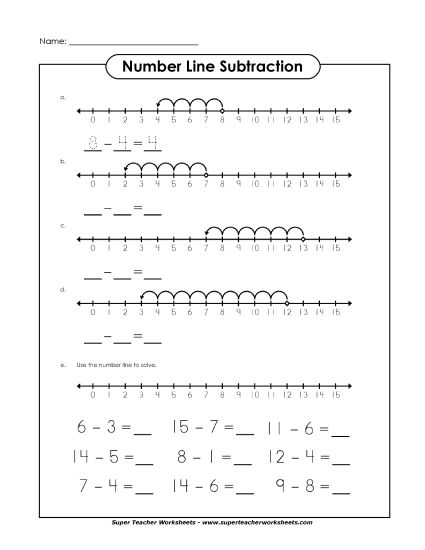 Number Line Subtraction - Basic Subtraction Number Line #1 (Printable PDF Worksheet)