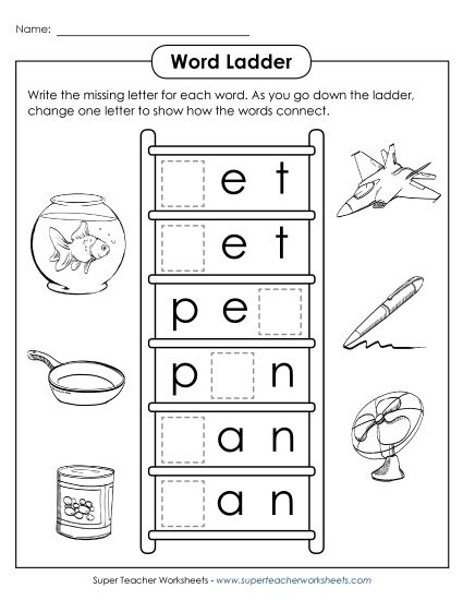 Level: Basic - Basic Word Ladder: Jet to Can (Printable PDF Worksheet)