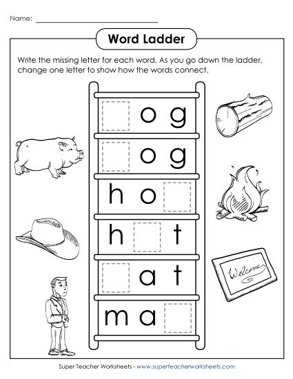 Level: Basic - Basic Word Ladder: Log to Man (Printable PDF Worksheet)