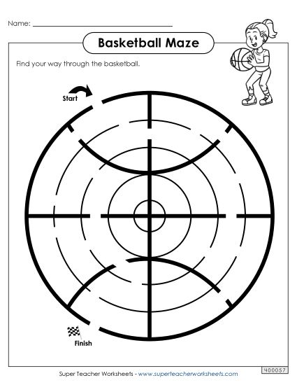 Easy - Basketball Maze - Easy (Printable PDF Worksheet)