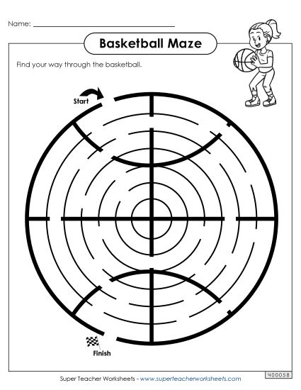 Medium - Basketball Maze - Medium (Printable PDF Worksheet)