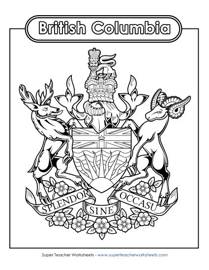 Flag and Coat of Arms - B.C. Coat of Arms (Black & White) (Printable PDF Worksheet)
