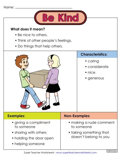 Good Character - Be Kind Anchor Chart (Printable PDF Worksheet)