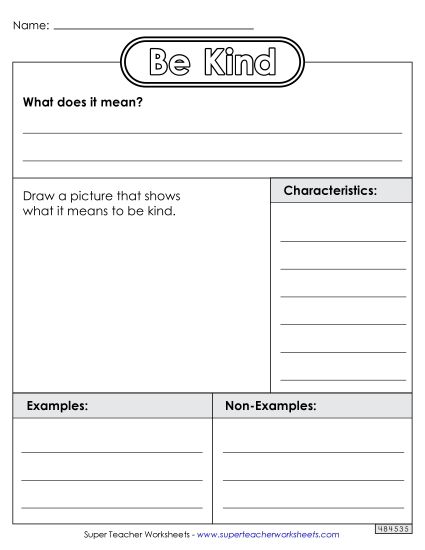 Good Character - Be Kind Worksheet (Blank Anchor Chart) (Printable PDF Worksheet)