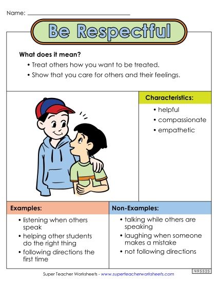 Good Character - Be Respectful Anchor Chart (Printable PDF Worksheet)
