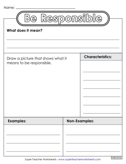 Good Character - Be Responsible Worksheet (Blank Anchor Chart) (Printable PDF Worksheet)