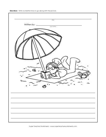 Writing - Beach Reader (Story Pic) (Printable PDF Worksheet)