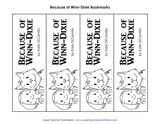 Whole Book - Because of Winn-Dixie Bookmarks (Printable PDF Worksheet)