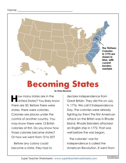 Nonfiction Articles - Becoming States (Printable PDF Worksheet)