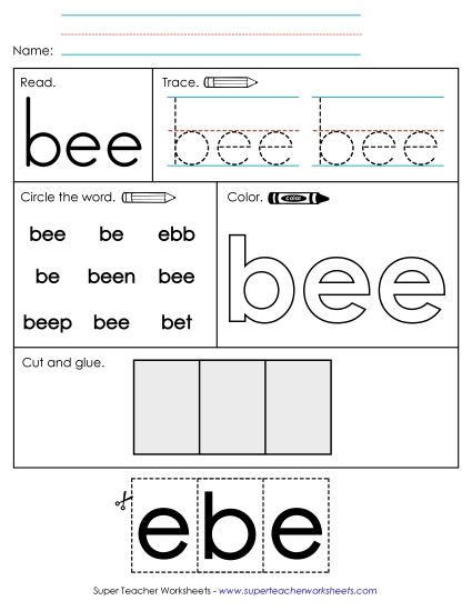 Individual Sight Words - Bee (Sight Word) (Printable PDF Worksheet)