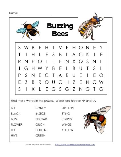 Basic (Grades K-3) - Bees (Printable PDF Worksheet)