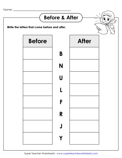 Alphabet Patterns - Before and After (Upper-Case) (Printable PDF Worksheet)