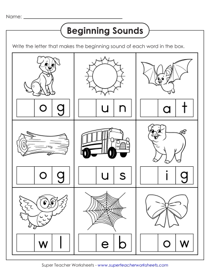 Fill-In Worksheets - Beginning Sounds Fill-In Worksheet 1 (Printable PDF Worksheet)