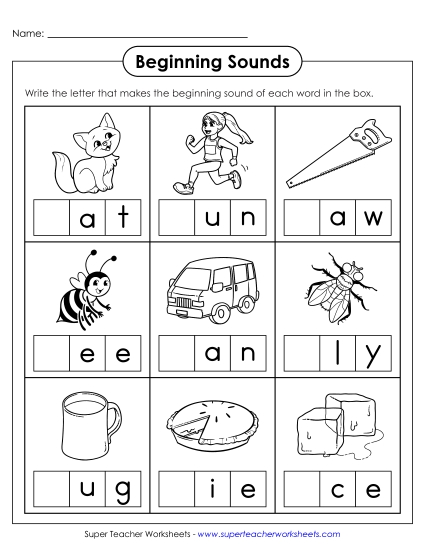 Fill-In Worksheets - Beginning Sounds Fill-In Worksheet 3 (Printable PDF Worksheet)
