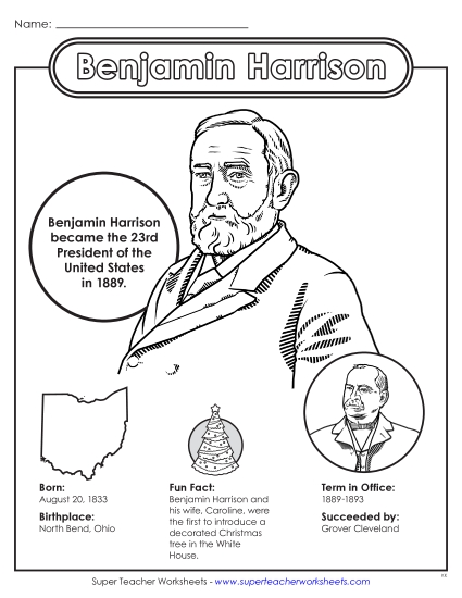 President Fact Sheets - Benjamin Harrison Fact Sheet (Printable PDF Worksheet)