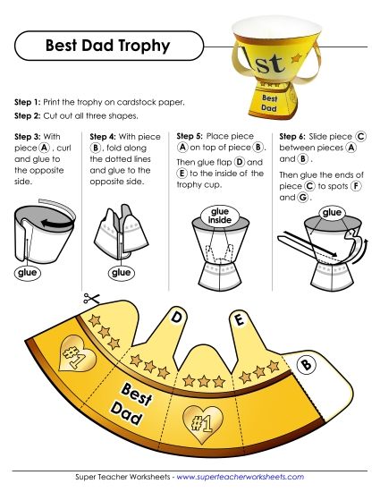 Make Gifts For Fathers - Best Dad Trophy  (Printable PDF Worksheet)