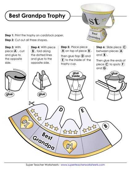 Make Gifts for Grandpas - Best Grandfather Trophy  (Printable PDF Worksheet)