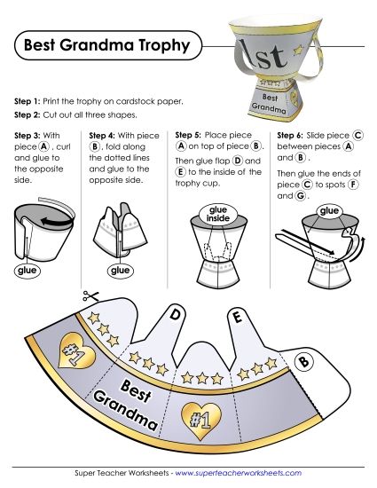 Make Gifts for Grandmas - Best Grandmother Trophy  (Printable PDF Worksheet)