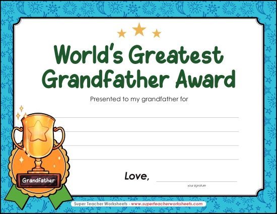 For Grandpas - Best Grandpa Award (Printable PDF Worksheet)