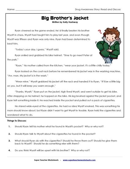 Read and Discuss Stories - Big Brother's Pocket (Printable PDF Worksheet)