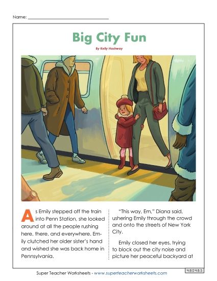 Fiction Stories - Big City Fun (Printable PDF Worksheet)
