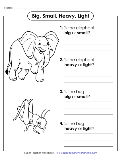 Very Basic - Big, Heavy, Small, Light (Very Basic) (Printable PDF Worksheet)