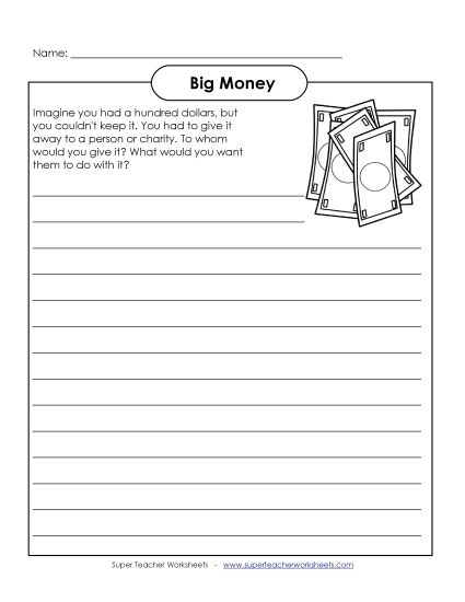 Writing - Big Money - Writing Prompt (Printable PDF Worksheet)
