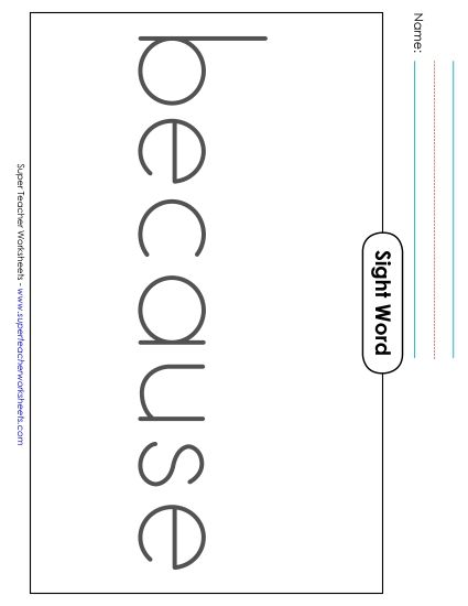 Big Trace: Because (Printable PDF Worksheet)