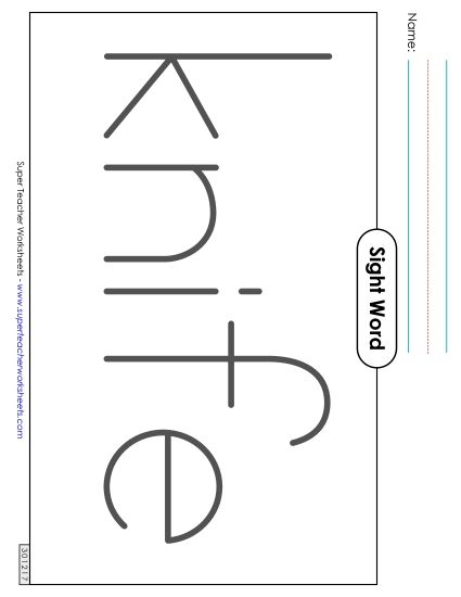 Big Trace: Knife (Printable PDF Worksheet)