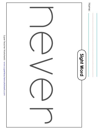 Big Trace: Never (Printable PDF Worksheet)