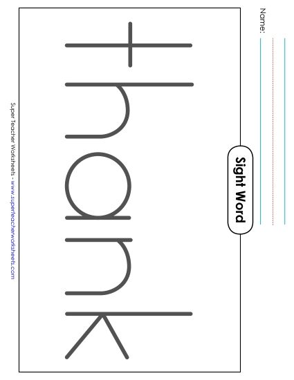 Big Trace: Thank (Printable PDF Worksheet)