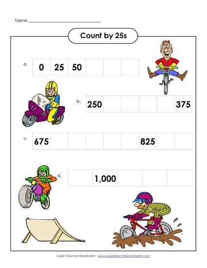Bikers - Count by 25s (Printable PDF Worksheet)