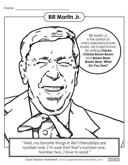 Worksheets - Bill Martin Jr. Coloring Page (Printable PDF Worksheet)