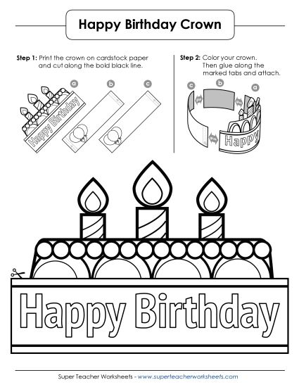 Birthday Crowns - Birthday Crown (Black and White) (Printable PDF Worksheet)