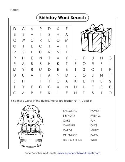 Basic (Grades K-3) - Birthday (Printable PDF Worksheet)