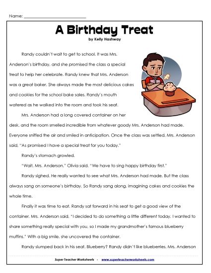 Fiction Stories - Birthday Treat (Printable PDF Worksheet)
