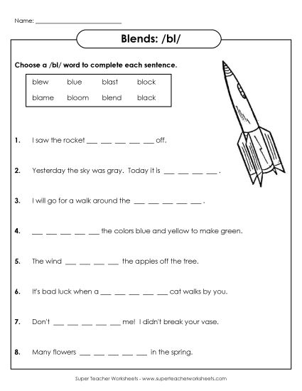 Worksheets - BL Sentences (Printable PDF Worksheet)
