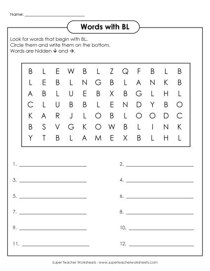 Worksheets - BL Word Search (Printable PDF Worksheet)