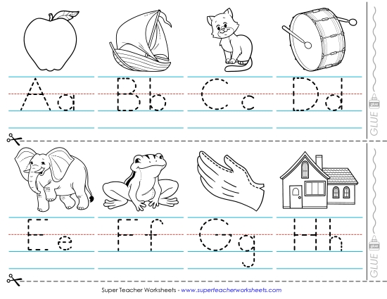 Alphabet Strips - Black & White Alphabet Strip (3-Feet Long; Color & Trace) (Printable PDF Worksheet)