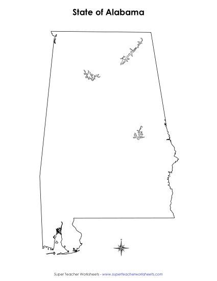 Maps - Blank Alabama Map (No Bordering States) (Printable PDF Worksheet)