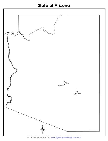 Maps - Blank Arizona Map (No Bordering States) (Printable PDF Worksheet)