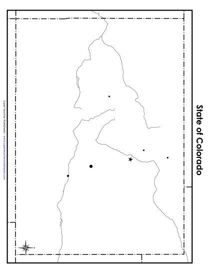Maps - Blank Colorado Map with City Dots (Printable PDF Worksheet)