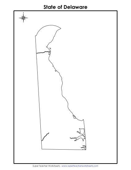 Maps - Blank Delaware Map (No Bordering States) (Printable PDF Worksheet)