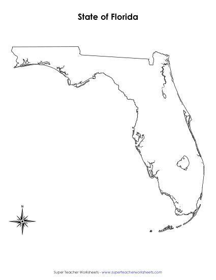 Maps - Blank Florida Map (No Bordering States) (Printable PDF Worksheet)