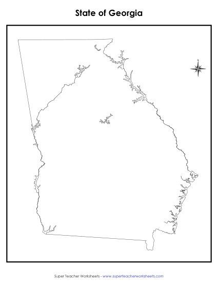 Maps - Blank Georgia Map (No Bordering States) (Printable PDF Worksheet)