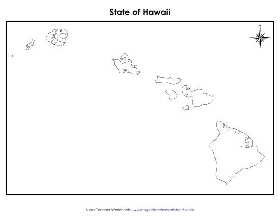 Maps - Blank Hawaii Map (No Bordering States) (Printable PDF Worksheet)