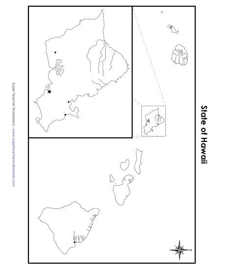 Maps - Blank Hawaii Map with City Dots (Printable PDF Worksheet)