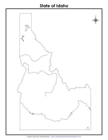 Maps - Blank Idaho Map (No Bordering States) (Printable PDF Worksheet)