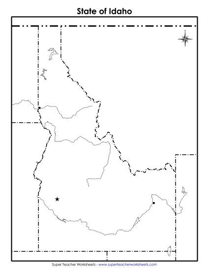 Maps - Blank Idaho Map with City Dots (Printable PDF Worksheet)